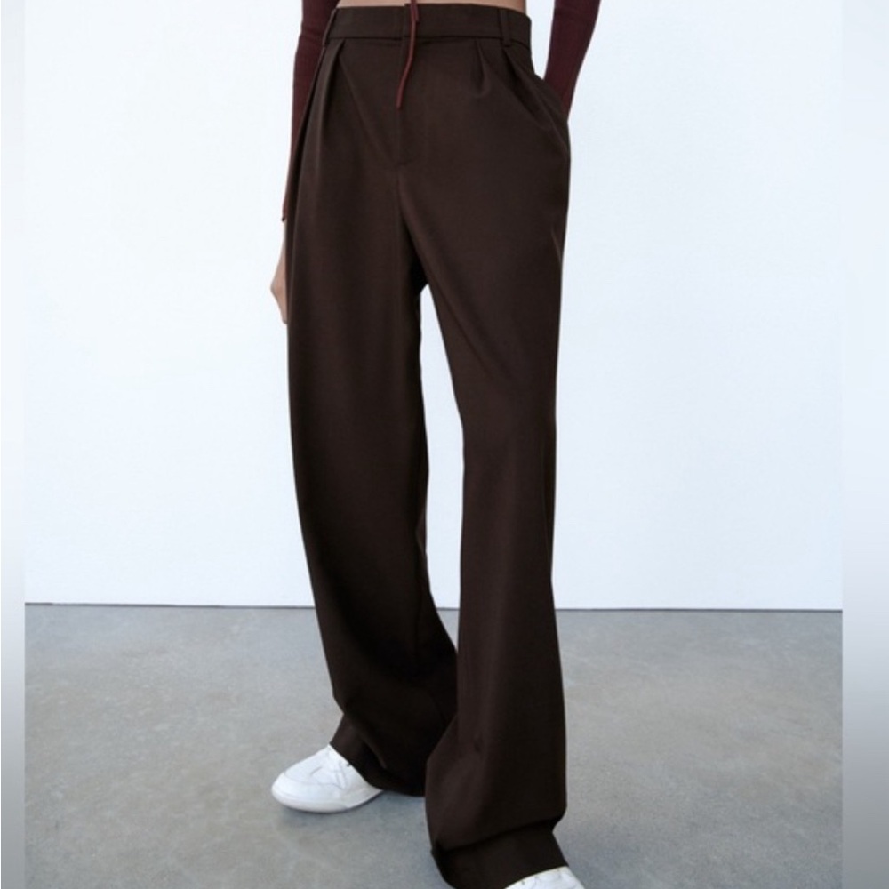 Zara Studio high waist wide leg brown pants